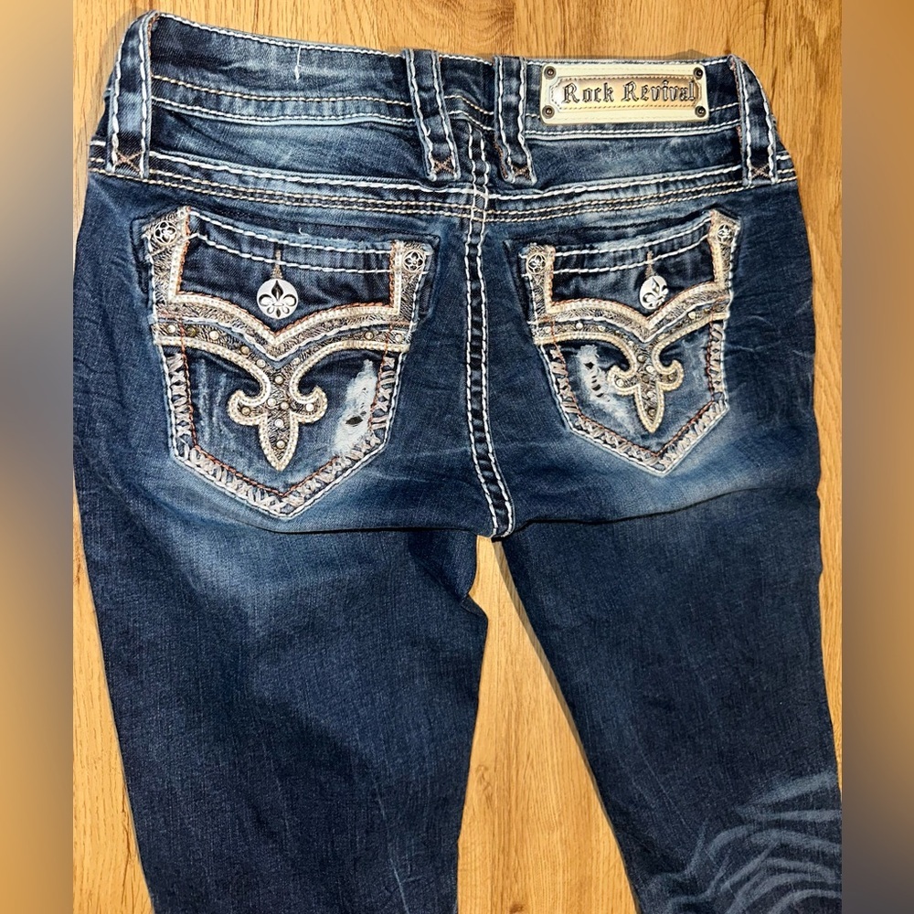 Rock Revival Easy Boot Meri Dark Blue Denim Jeans with Contrast Stitching - Picture 10 of 10
